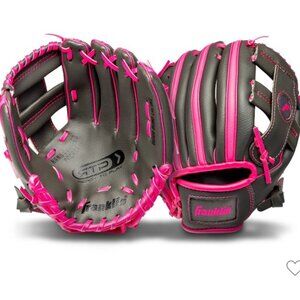 🧡 3/15 Franklin Sports RTP 9.5" Perf Teeball Goves Right Hand Throw Gray/Pink